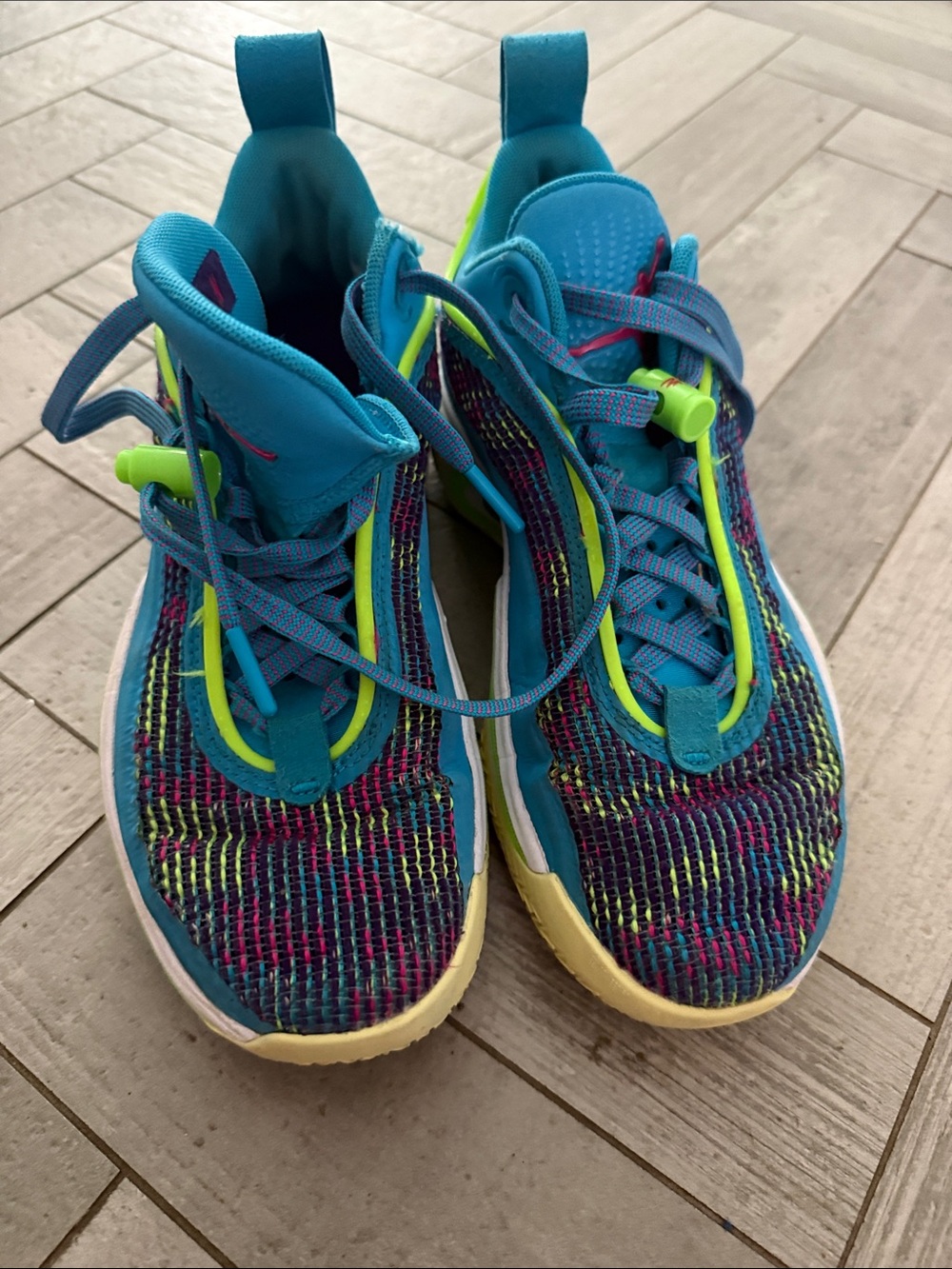 Nike Teal Blue Knit Sneakers with Neon Green Accents